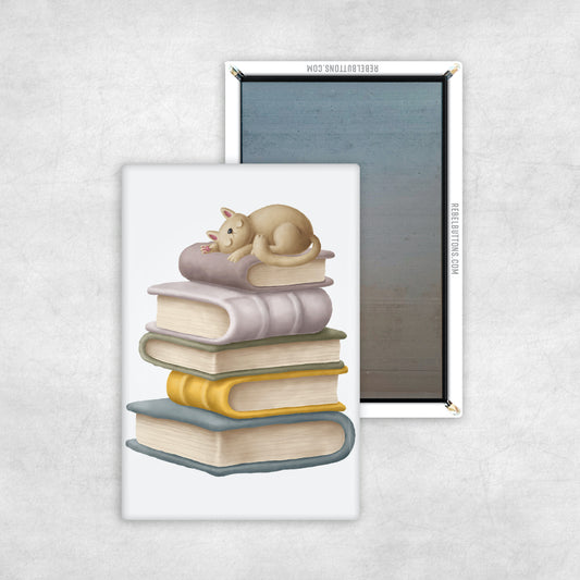 Cat Sleeping on Books Magnet