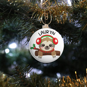 Personalized Headphones Sloth Ornament